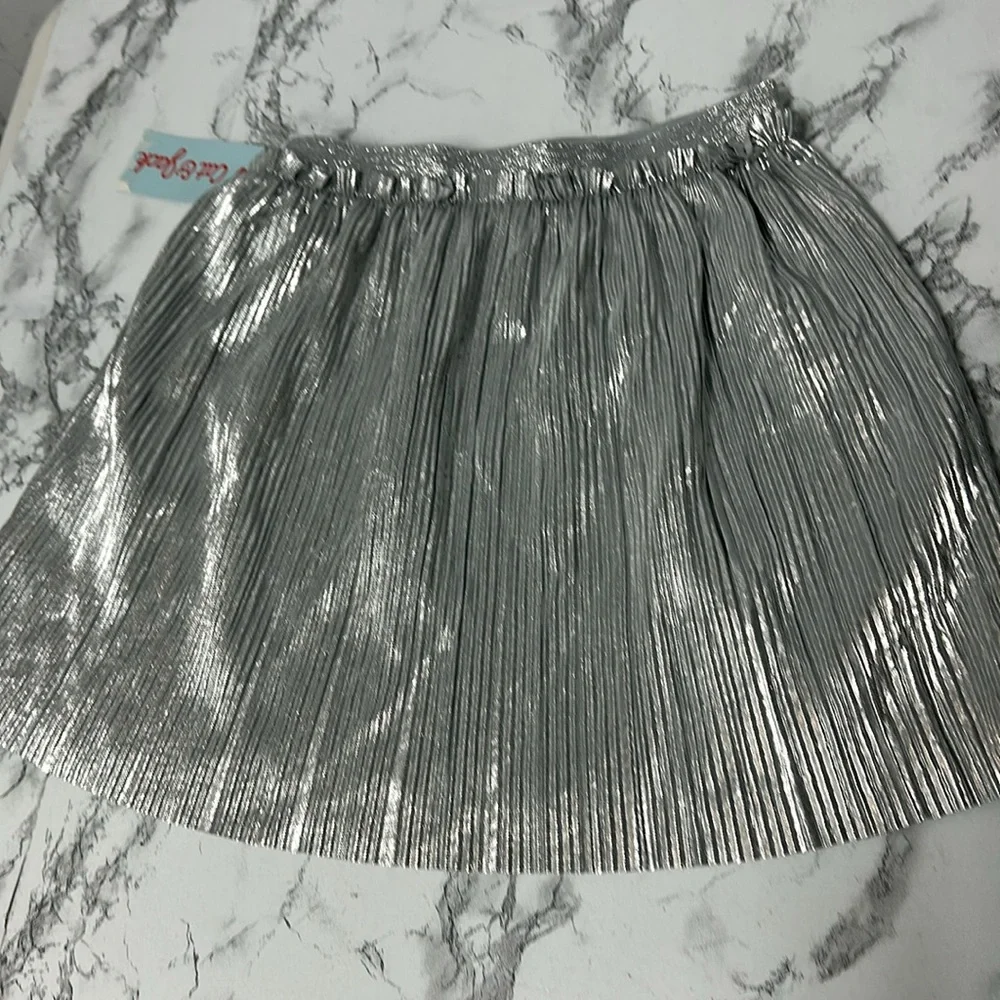Cat & Jack Girls Party Silver Pleated Skirt Size S (6-7)